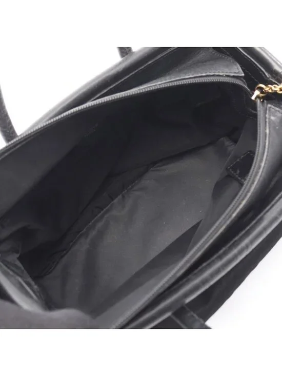 Celine Handbag Circle Logo Black Nylon Leather - Picture 3 of 9